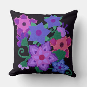 Boho Faux Felt Applique Flowers Cushion