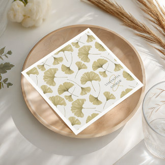 Boho Faux Gold Botanical Pattern Monogram Napkin