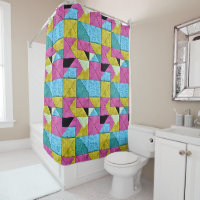 Boho Faux Patchwork Quilt Pink Yellow Blue