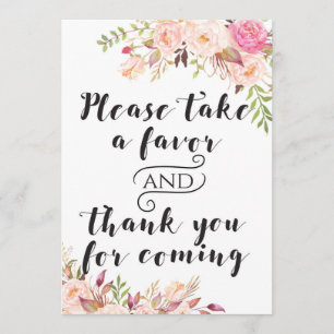 Boho Favours please take one Sign 5x7" Size Invitation