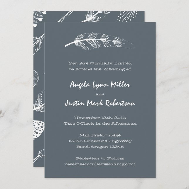 Boho Feather and Arrows Wedding Invitation (Front/Back)