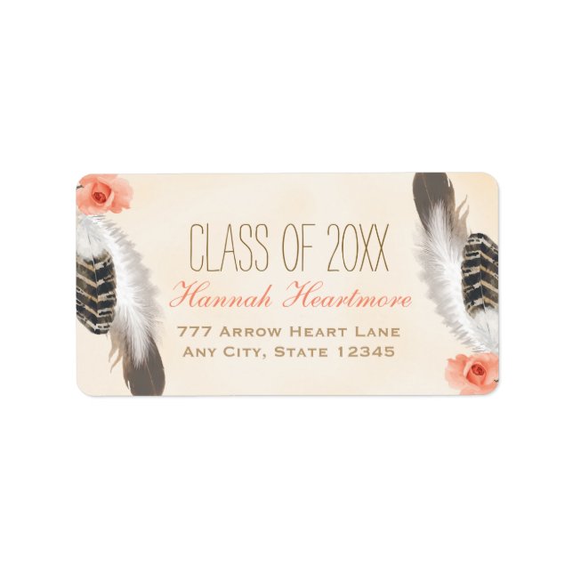 BOHO FEATHER AND FLORAL GRADUATION LABEL (Front)