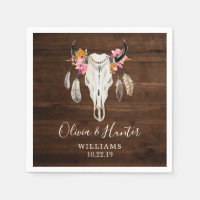 Boho Feather Antler Skull Dark Wood Wedding