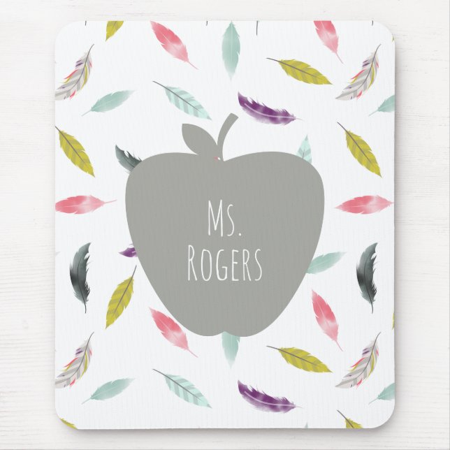 Boho Feather Apple Teacher Mouse Pad (Front)