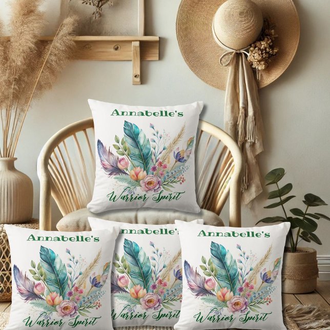 Boho Feather Aura Throw Pillow (Creator Uploaded)