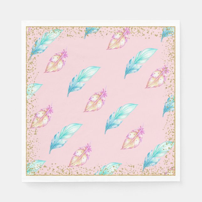 Boho Feather Baby Shower Paper Napkins (Front)
