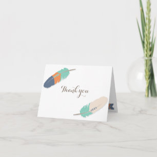 Boho Feather Baby Shower Thank You Navy Orange Card