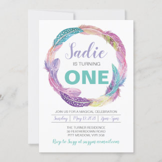 Boho Feather Birthday Invitation