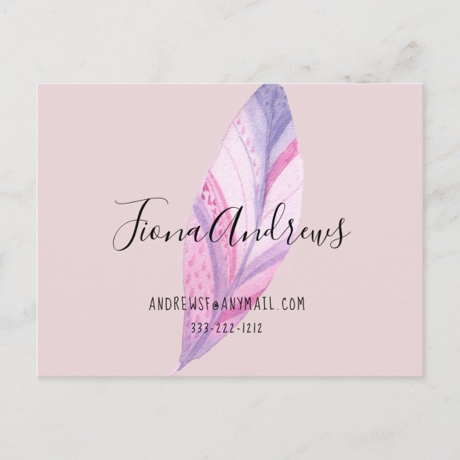 Boho Feather Business Postcard (Front)