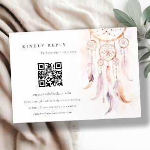 Boho Feather Dreamcatcher Wedding RSVP QR Code Enclosure Card