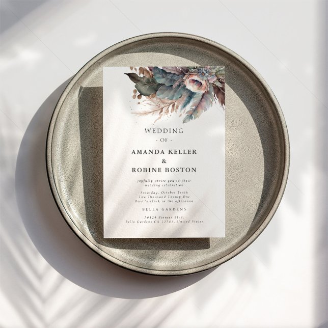 Boho Feather Floral Wedding Invitation (Creator Uploaded)