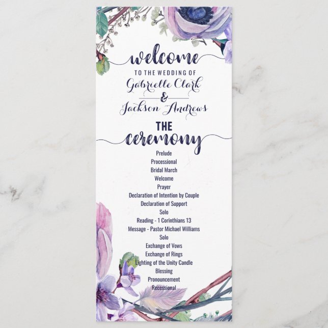 Boho Feather & Floral Wreath Wedding Program (Front)