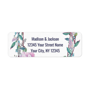 Boho Feather Floral Wreath Wedding Return Address Label