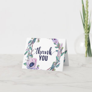Boho Feather & Floral Wreath Wedding Thank You Card