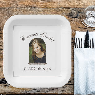 Boho Feather Frame Photo Graduation Party Paper Plate