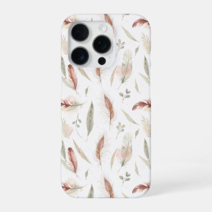 Boho Feather & Leaf Scatter Watercolour Pattern iPhone 16 Pro Case