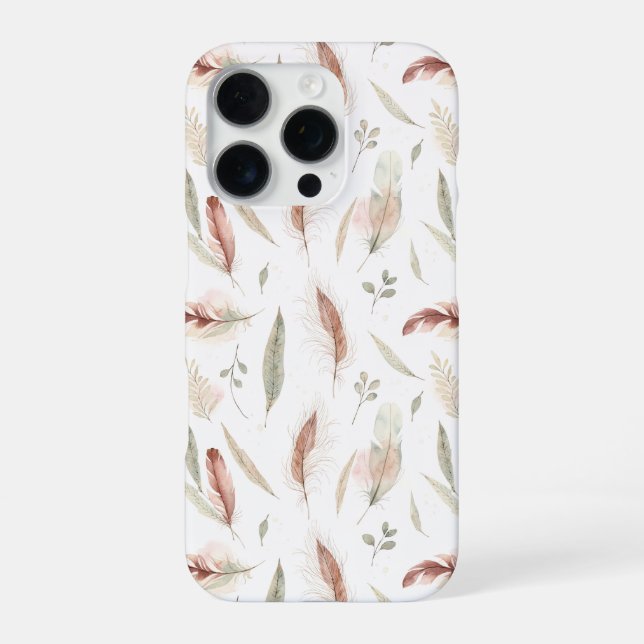 Boho Feather & Leaf Scatter Watercolour Pattern iPhone Case (Back)