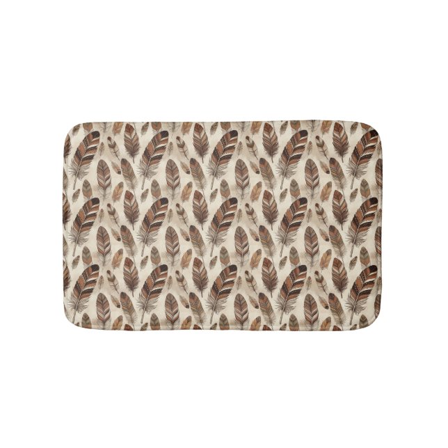 Boho Feather Pattern Bath Mat (Front)