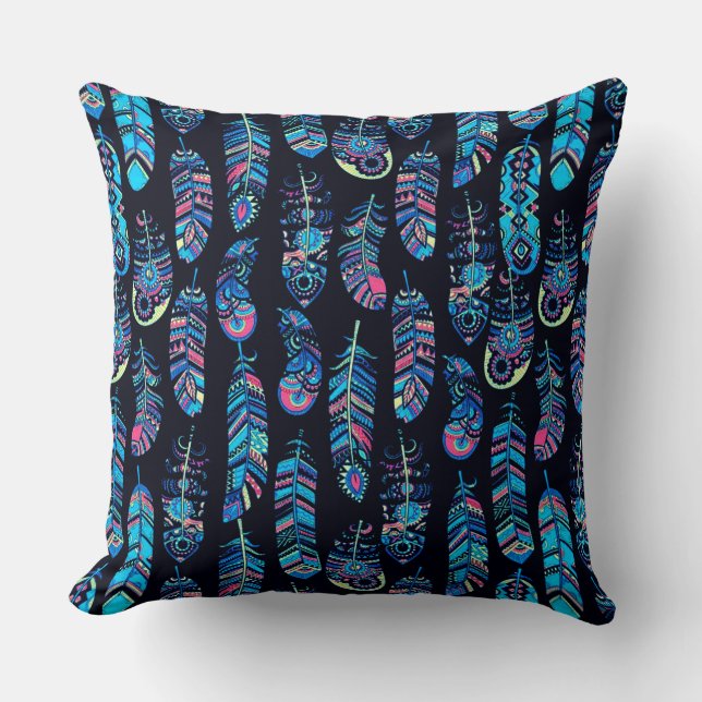 Boho Feather Pattern Cushion (Front)