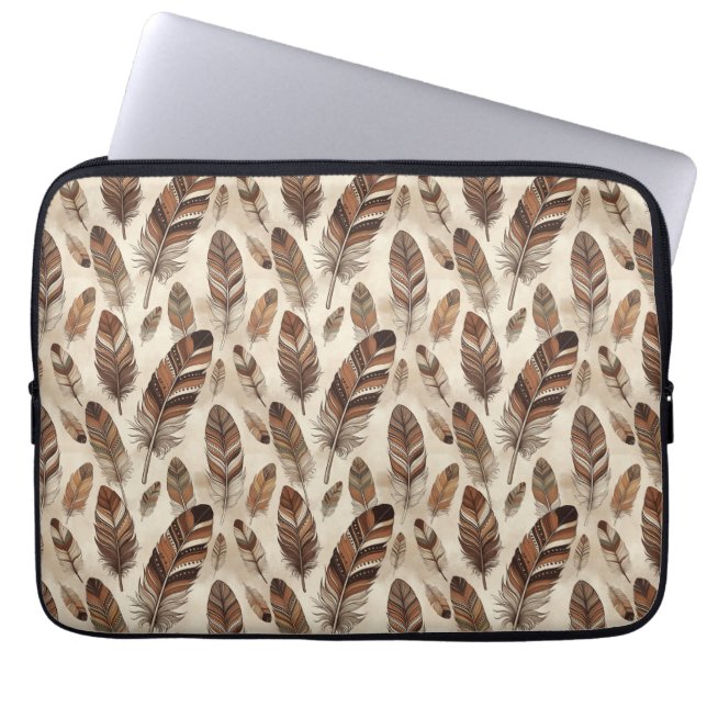 Boho Feather Pattern Laptop Sleeve (Front)
