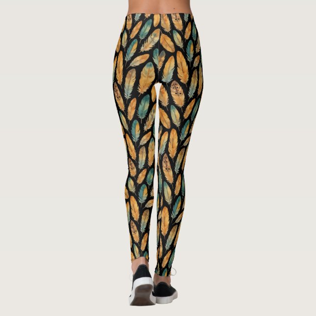 Boho Feather Pattern Leggings (Back)