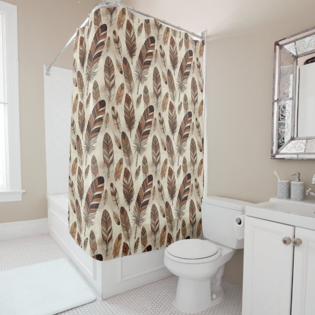 Boho Feather Pattern Shower Curtain (In Situ)