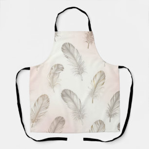 Boho Feather Pattern Soft Neutral Tones Apron