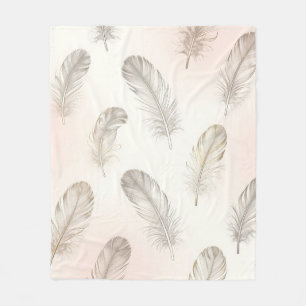 Boho Feather Pattern Soft Neutral Tones Fleece Blanket