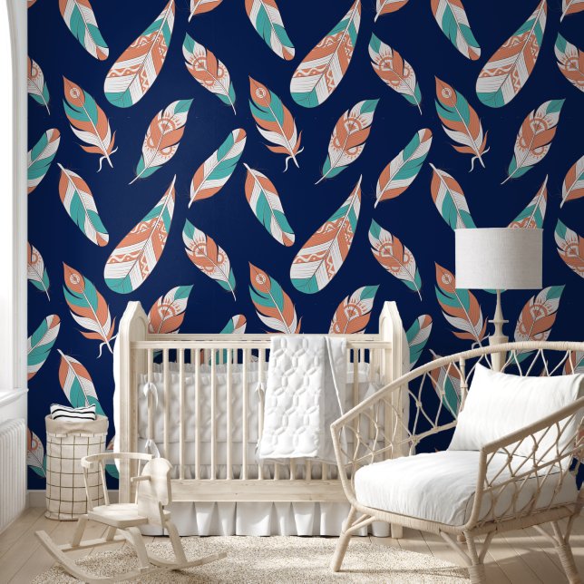 Boho Feather Pattern Wallpaper (Kids)