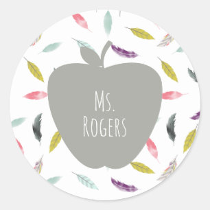 Boho Feather Teacher Classic Round Sticker