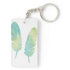 Boho Feather Watercolor Green and Blue