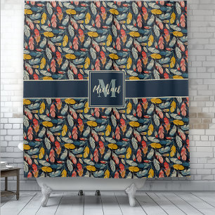 Boho Feathered Whimsy Monogram Shower Curtain