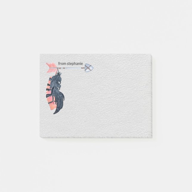 Boho Feathers and Arrow Personalised Post-it Notes (Front)
