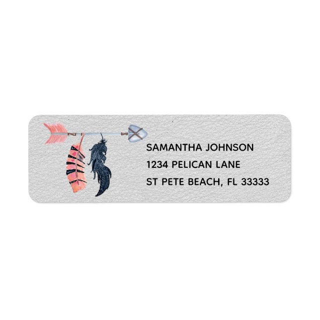 Boho Feathers and Arrow Return Address Label (Front)