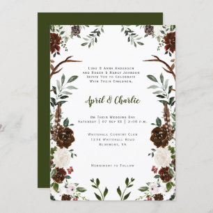 Boho Feathers Antlers Flowers Botanicals Frame Invitation