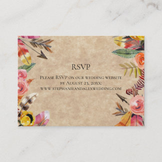 Boho Feathers Arrows Flowers Rustic Wedding Business Card