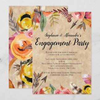 Boho Feathers Arrows Flowers Rustic Wedding Invitation