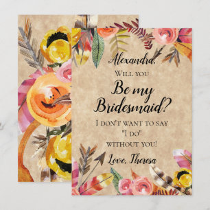Boho Feathers Arrows Flowers Rustic Wedding Invitation