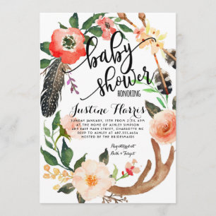Boho feathers Baby Shower Invitation