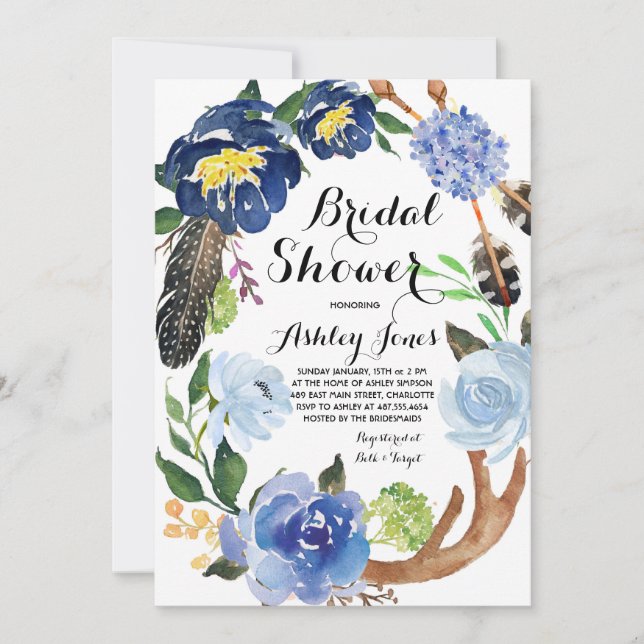 Boho feathers Bridal Shower Invitation (Front)