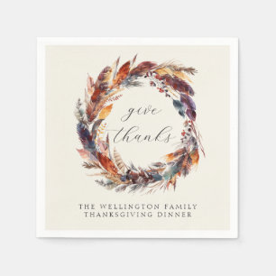 Boho Feathers Fall Foliage Thanksgiving Dinner Napkin