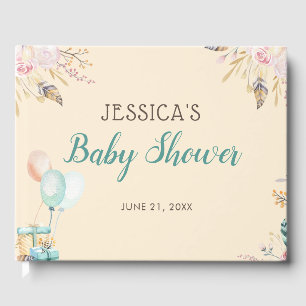 Boho Feathers Floral Baby Shower Guest Book