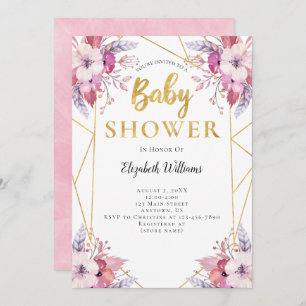 Boho Feathers Flowers Geometric Frame Baby Shower Invitation