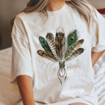 Boho Feathers Fly High Celestial Moon Art