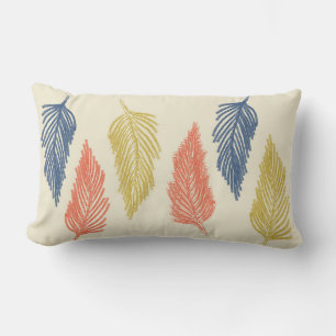 Boho Feathers in Blue, Orange, and Yellow Lumbar Cushion
