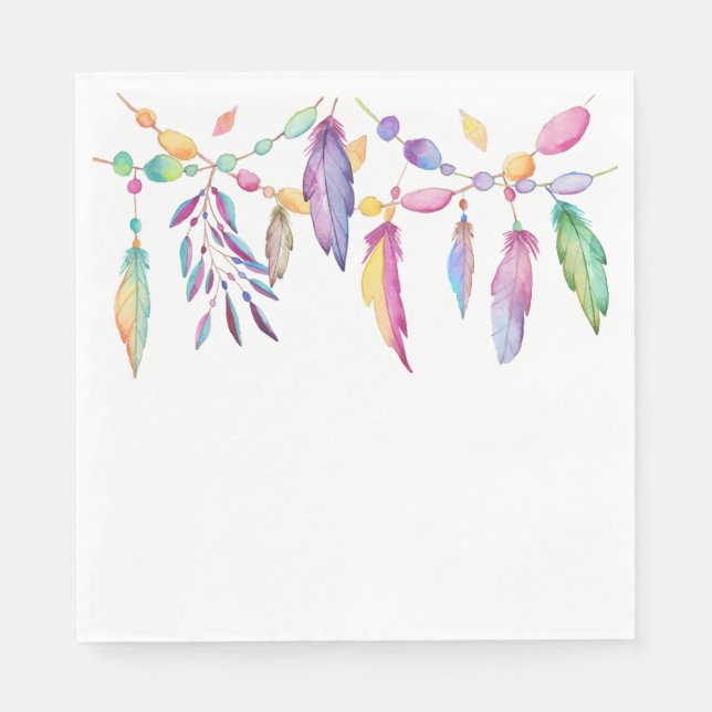Boho Feathers Native American Indian Wedding Party Napkin (Front)