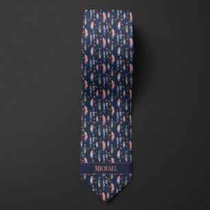 Boho Feathers on Midnight Blue Tie