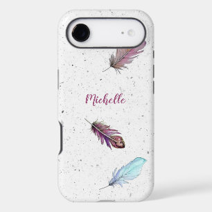 Boho Feathers on Speckled Background Custom