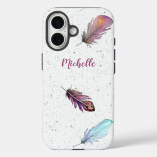Boho Feathers on Speckled Background Custom  iPhone 16 Case