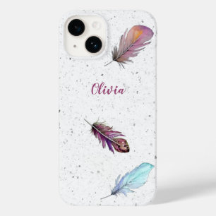 Boho Feathers on Speckled Background Custom Case-Mate iPhone 14 Case
